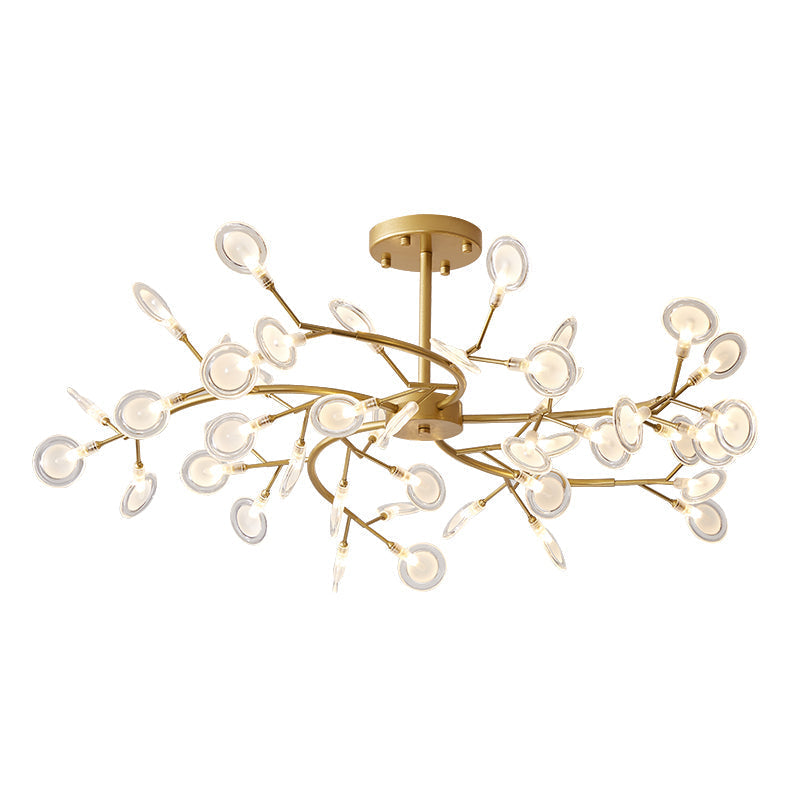 Brass Postmodern Leaf Metal Chandelier Pendant Light - Led Hanging For Living Room