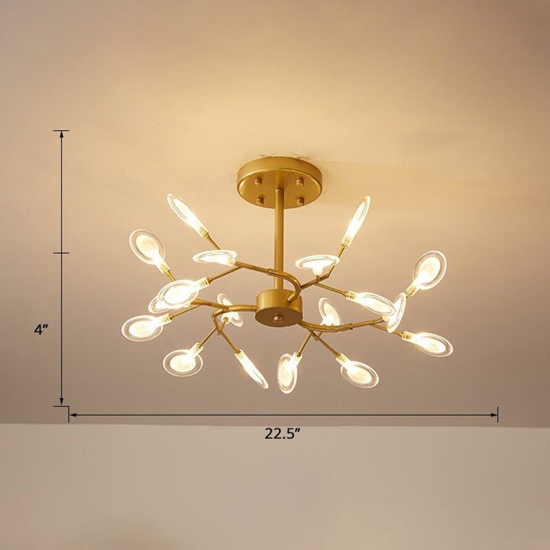 Brass Postmodern Leaf Metal Chandelier Pendant Light - Led Hanging For Living Room 18 / Clear