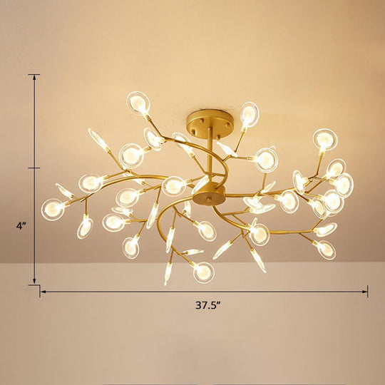 Brass Postmodern Leaf Metal Chandelier Pendant Light - Led Hanging For Living Room 45 / Clear