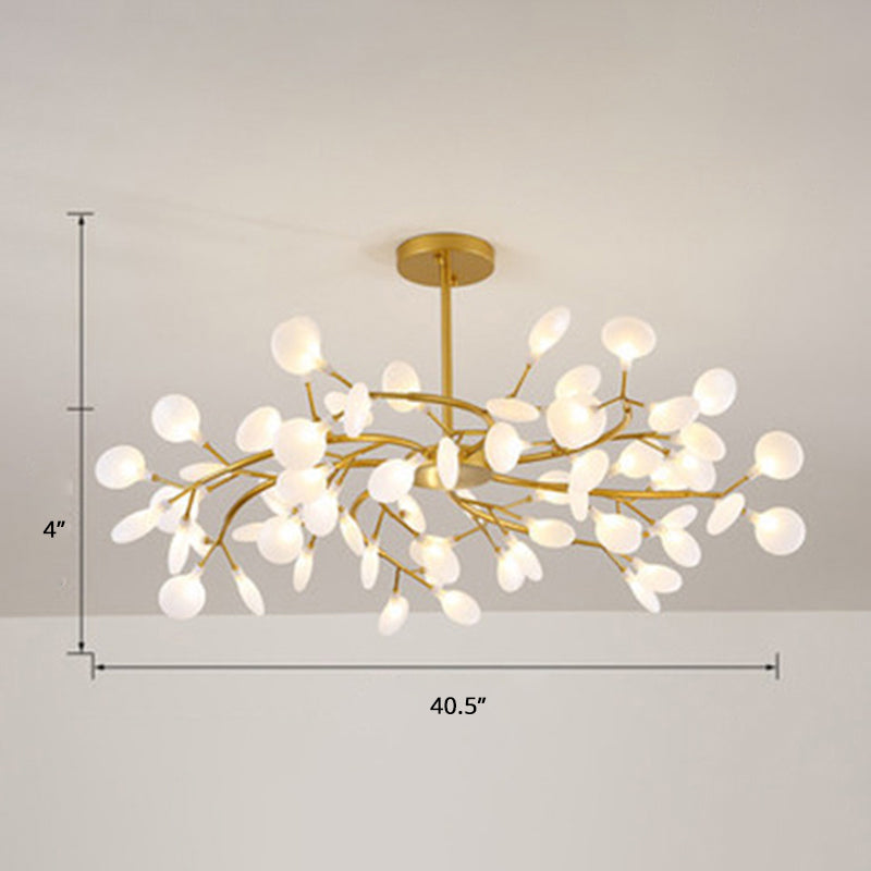 Brass Postmodern Leaf Metal Chandelier Pendant Light - Led Hanging For Living Room 63 / Cream