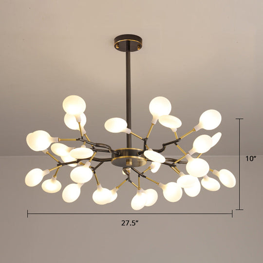 Postmodern Heracleum Chandelier Lamp: Blown Glass 30 Bulbs Living Room Pendant Light Black / Milk