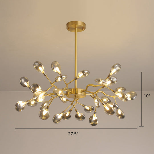 Postmodern Heracleum Chandelier Lamp: Blown Glass 30 Bulbs Living Room Pendant Light Gold / Smoke