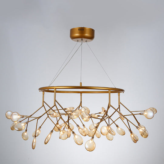 Twig Hanging Ceiling Chandelier With Glass Shade & Metal Ring - Modern Bedroom Light Fixture 45 /