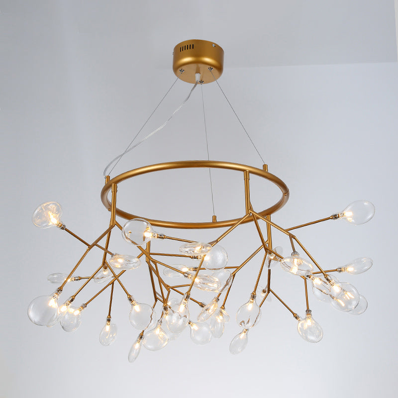 Twig Hanging Ceiling Chandelier With Glass Shade & Metal Ring - Modern Bedroom Light Fixture 36 /