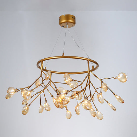 Twig Hanging Ceiling Chandelier With Glass Shade & Metal Ring - Modern Bedroom Light Fixture 36 /