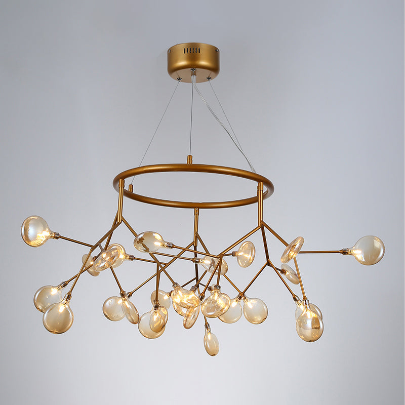 Twig Hanging Ceiling Chandelier With Glass Shade & Metal Ring - Modern Bedroom Light Fixture 27 /