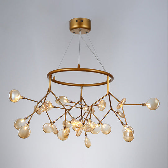 Twig Hanging Ceiling Chandelier With Glass Shade & Metal Ring - Modern Bedroom Light Fixture 27 /