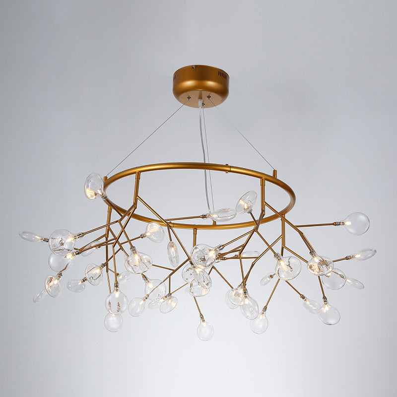 Twig Hanging Ceiling Chandelier With Glass Shade & Metal Ring - Modern Bedroom Light Fixture 45 /