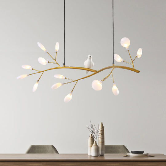 Postmodern Metal Island Light With Bird And 15-Head Hanging Lamp For Restaurants