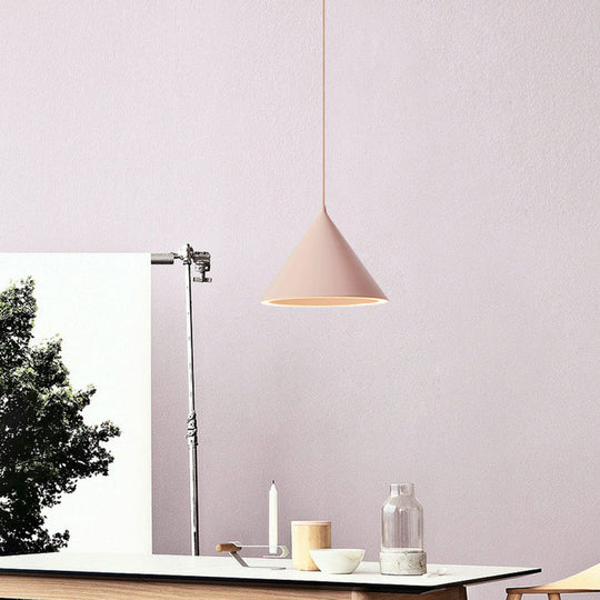 Nordic Style Aluminum Conic Pendant Light With Led For Dining Room Ceiling