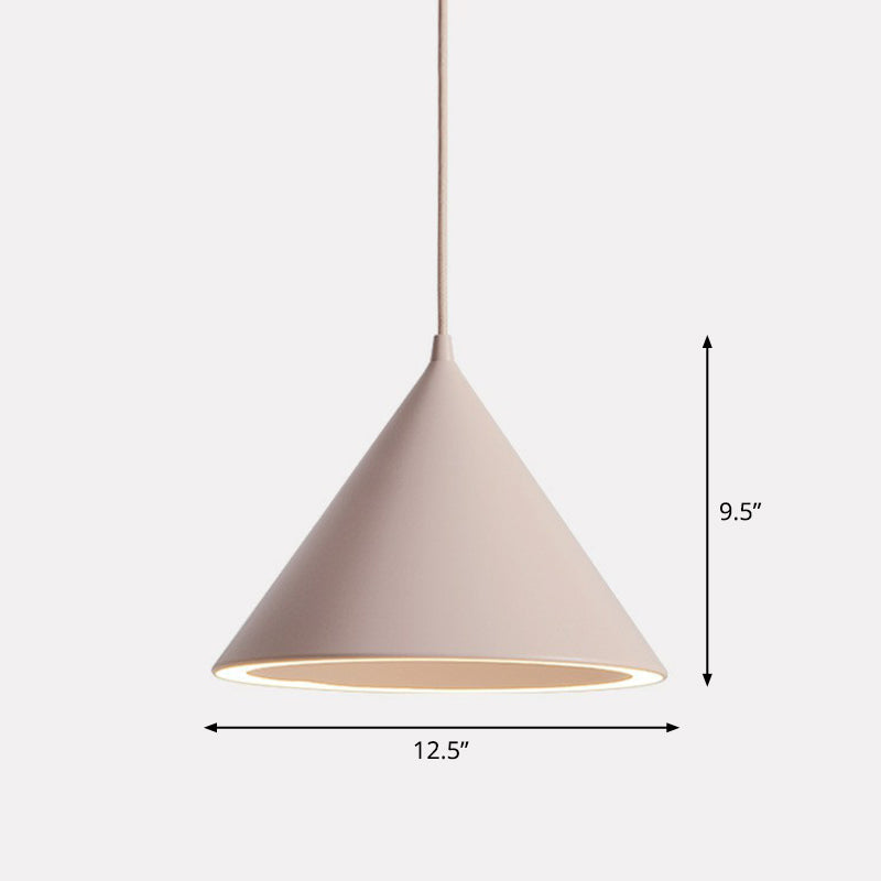 Nordic Style Aluminum Conic Pendant Light With Led For Dining Room Ceiling Pink / 12.5