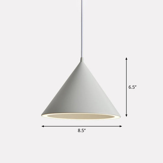 Nordic Style Aluminum Conic Pendant Light With Led For Dining Room Ceiling White / 8.5