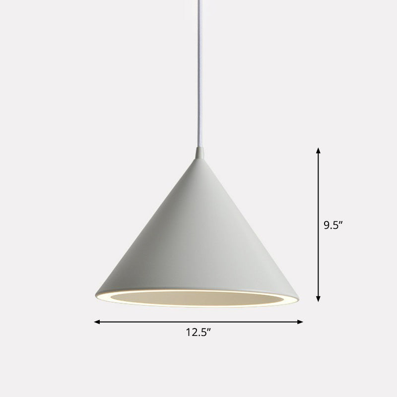 Nordic Style Aluminum Conic Pendant Light With Led For Dining Room Ceiling White / 12.5