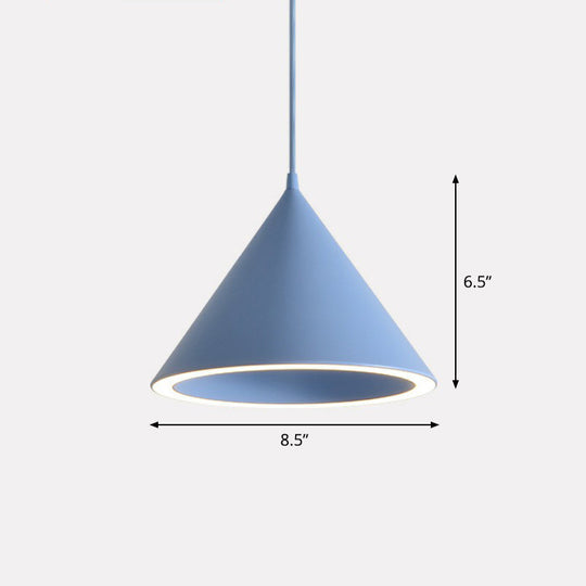 Nordic Style Aluminum Conic Pendant Light With Led For Dining Room Ceiling Blue / 8.5