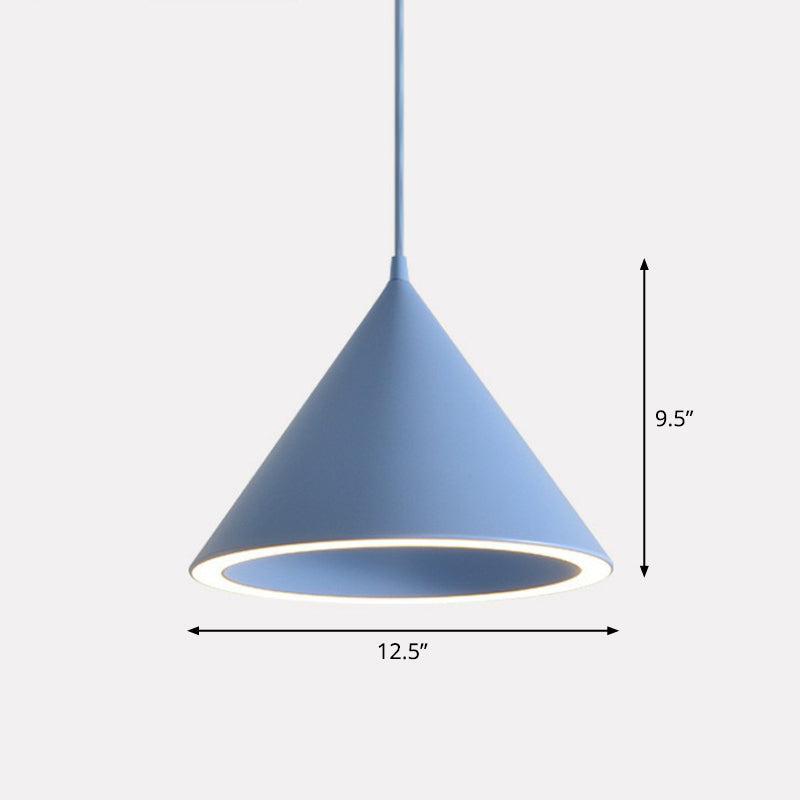 Nordic Style Aluminum Conic Pendant Light With Led For Dining Room Ceiling Blue / 12.5