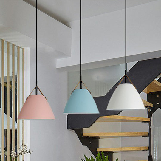 Metallic Macaron Pendant Lamp With Acrylic Diffuser - Dining Room Ceiling Light Blue / 10.5