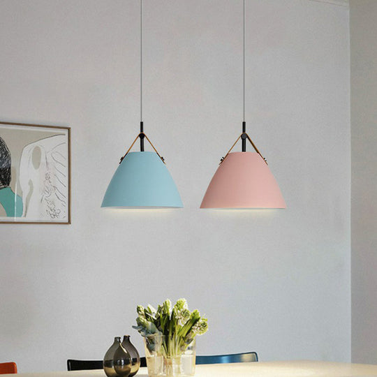 Metallic Macaron Pendant Lamp With Acrylic Diffuser - Dining Room Ceiling Light Pink / 10.5