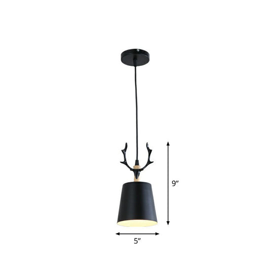 Metal Macaron Single Drop Pendant Ceiling Light With Antler Decor Perfect For Dining Rooms Black