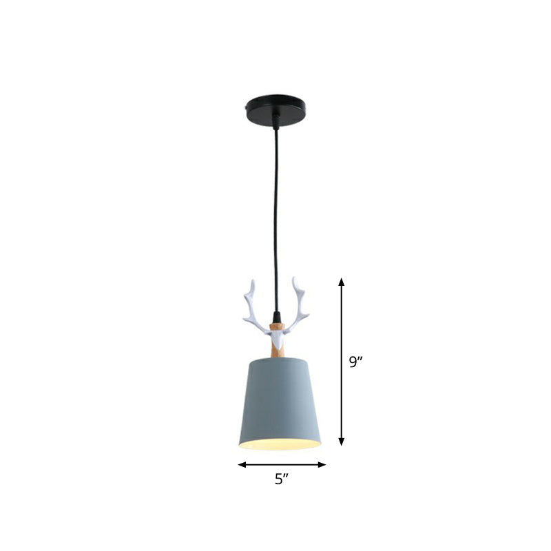 Metal Macaron Single Drop Pendant Ceiling Light With Antler Decor Perfect For Dining Rooms Blue