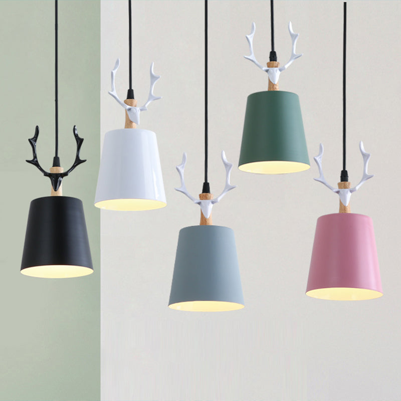 Metal Macaron Single Drop Pendant Ceiling Light With Antler Decor Perfect For Dining Rooms