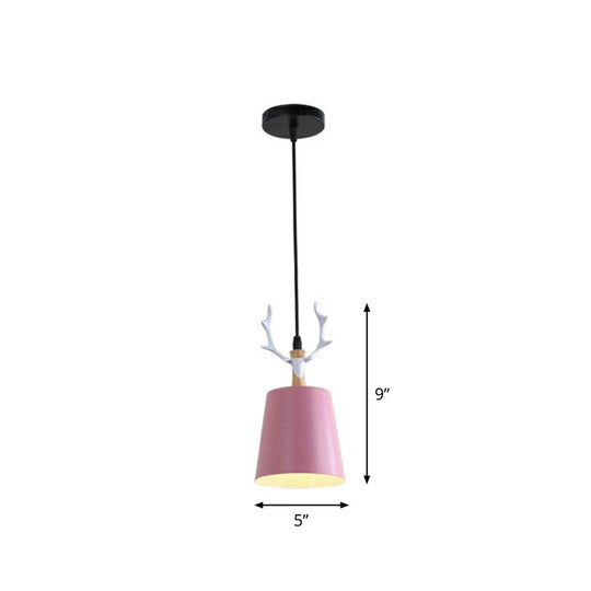 Metal Macaron Single Drop Pendant Ceiling Light With Antler Decor Perfect For Dining Rooms Pink