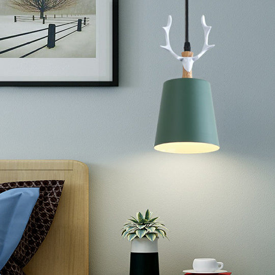 Metal Macaron Single Drop Pendant Ceiling Light With Antler Decor Perfect For Dining Rooms