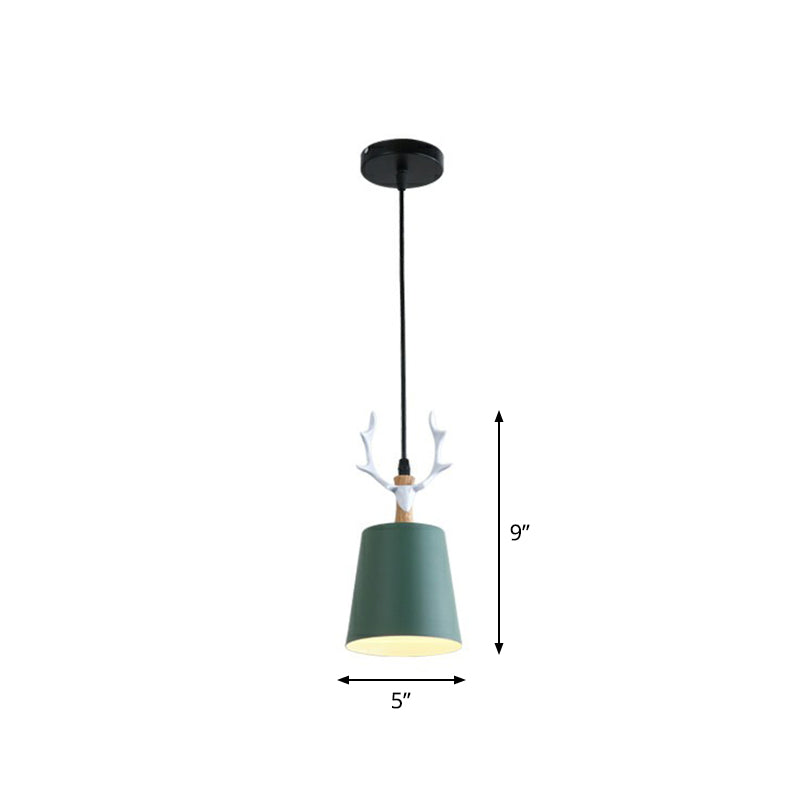 Metal Macaron Single Drop Pendant Ceiling Light With Antler Decor Perfect For Dining Rooms Green