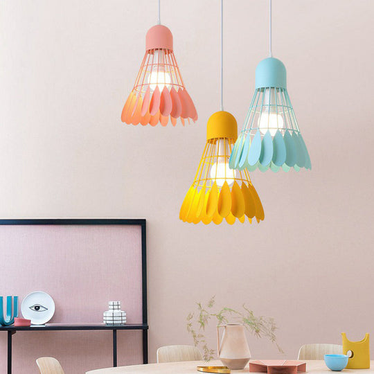 Macaron Iron Pendant Light Fixture - Stylish 1-Bulb Hanging Lamp For Dining Room & More