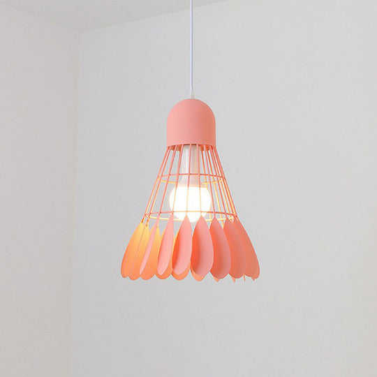 Macaron Iron Pendant Light Fixture - Stylish 1-Bulb Hanging Lamp For Dining Room & More Pink