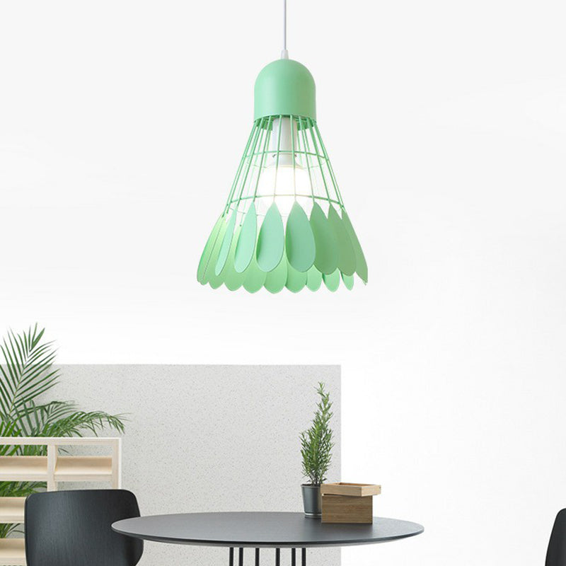 Macaron Iron Pendant Light Fixture - Stylish 1-Bulb Hanging Lamp For Dining Room & More Green