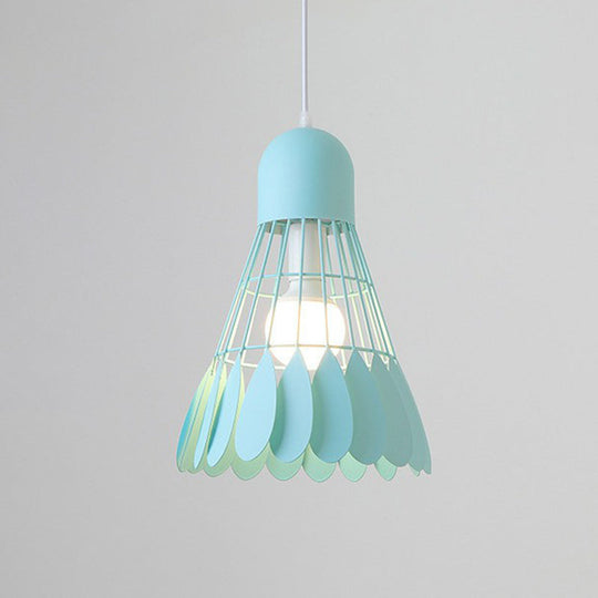 Macaron Iron Pendant Light Fixture - Stylish 1-Bulb Hanging Lamp For Dining Room & More Blue