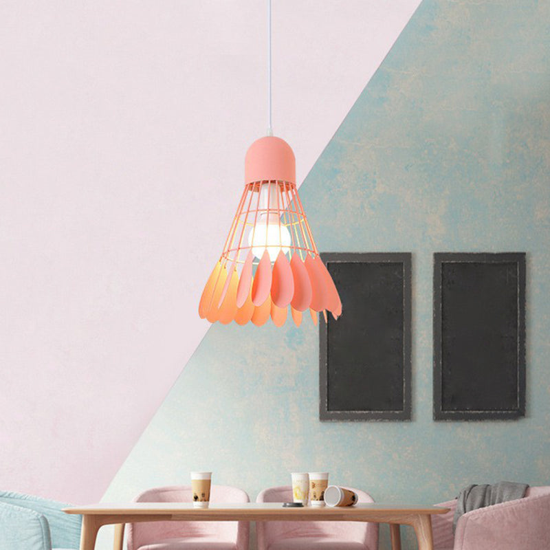 Macaron Iron Pendant Light Fixture - Stylish 1-Bulb Hanging Lamp For Dining Room & More