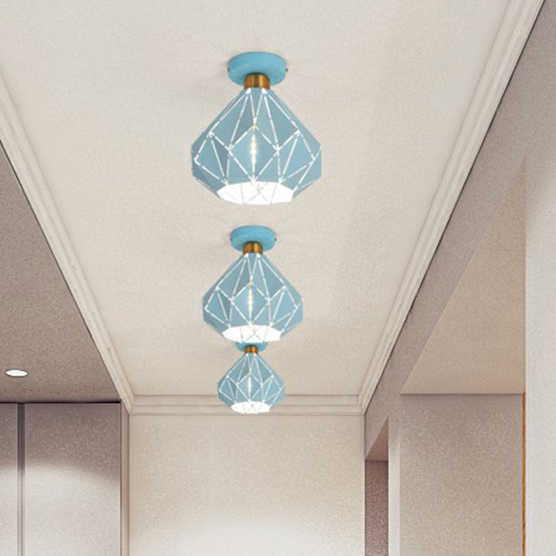 Macaron Iron Ceiling Light: Laser-Cut Diamond Shape, Semi Flush Mount, 1 Head for Corridors