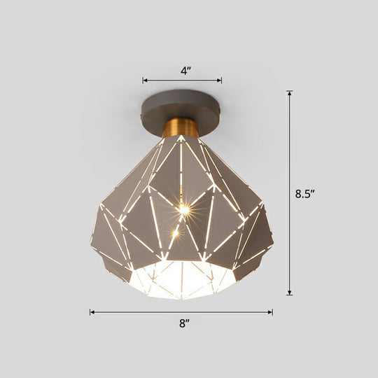 Macaron Iron Ceiling Light: Laser-Cut Diamond Shape, Semi Flush Mount, 1 Head for Corridors