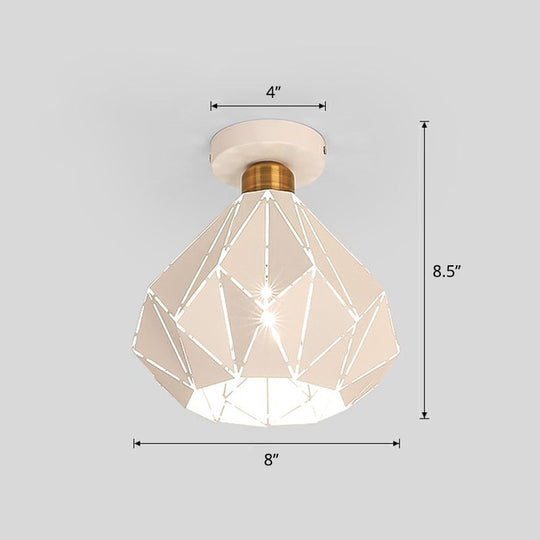 Macaron Iron Ceiling Light: Laser-Cut Diamond Shape, Semi Flush Mount, 1 Head for Corridors