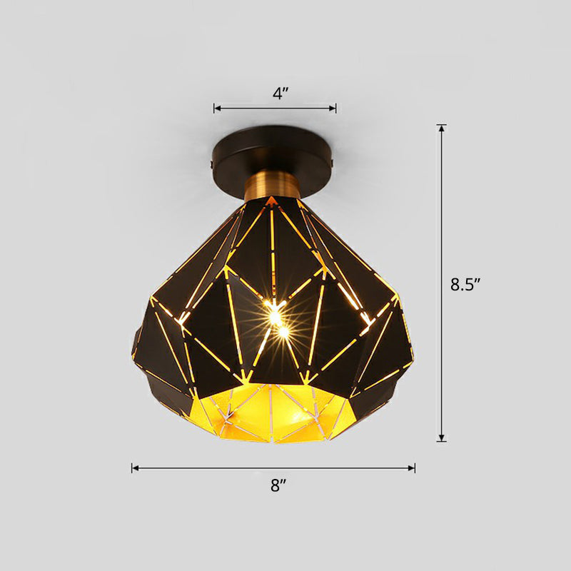 Macaron Iron Ceiling Light: Laser-Cut Diamond Shape, Semi Flush Mount, 1 Head for Corridors