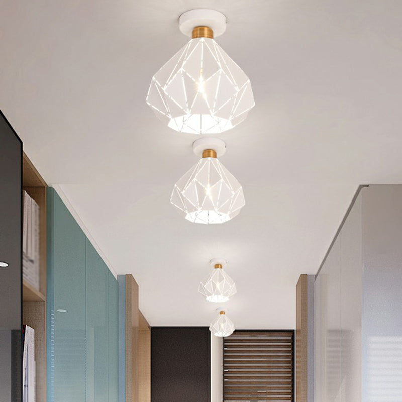 Macaron Iron Ceiling Light: Laser-Cut Diamond Shape, Semi Flush Mount, 1 Head for Corridors