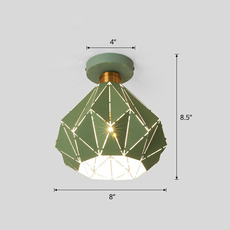 Macaron Iron Ceiling Light: Laser-Cut Diamond Shape, Semi Flush Mount, 1 Head for Corridors