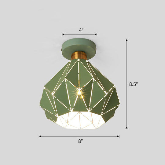 Macaron Iron Ceiling Light: Laser-Cut Diamond Shape, Semi Flush Mount, 1 Head for Corridors