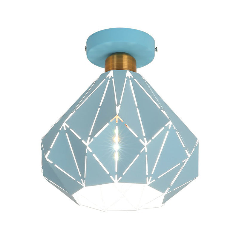 Macaron Iron Ceiling Light: Laser-Cut Diamond Shape, Semi Flush Mount, 1 Head for Corridors