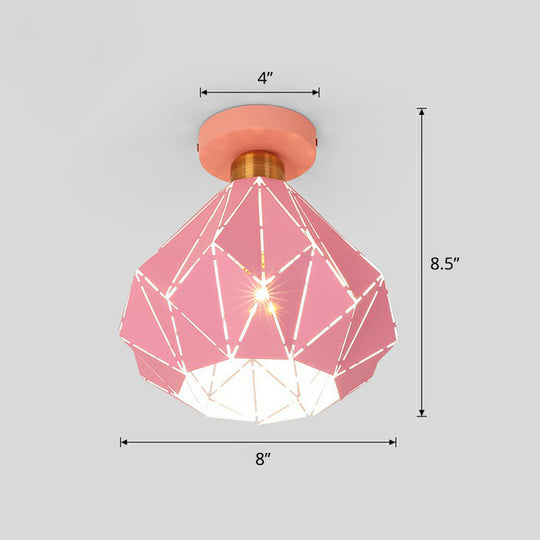 Macaron Iron Ceiling Light: Laser-Cut Diamond Shape, Semi Flush Mount, 1 Head for Corridors