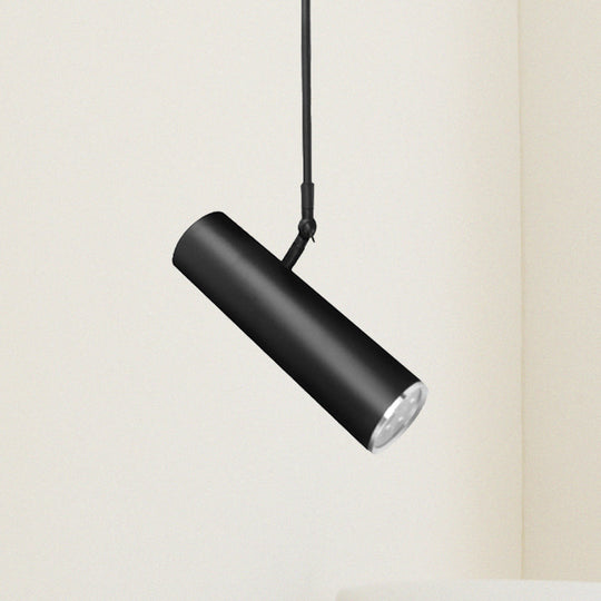 Rylee - Black Cylinder Led Hanging Light Metal Simple Style Pendant With Adjustable Joint In