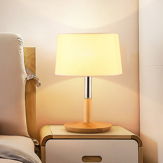 Simplicity Shaded Table Lamp: Fabric Shade 1-Light Night Light For Bedroom With Wooden Base