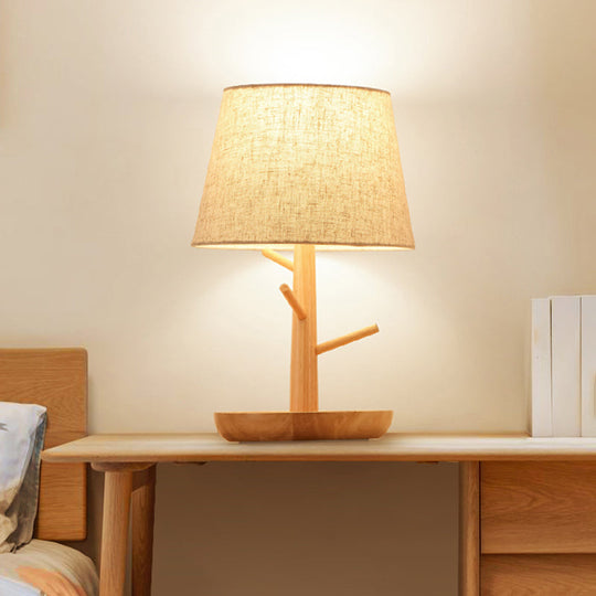 Simplicity Shaded Table Lamp: Fabric Shade 1-Light Night Light For Bedroom With Wooden Base Wood /