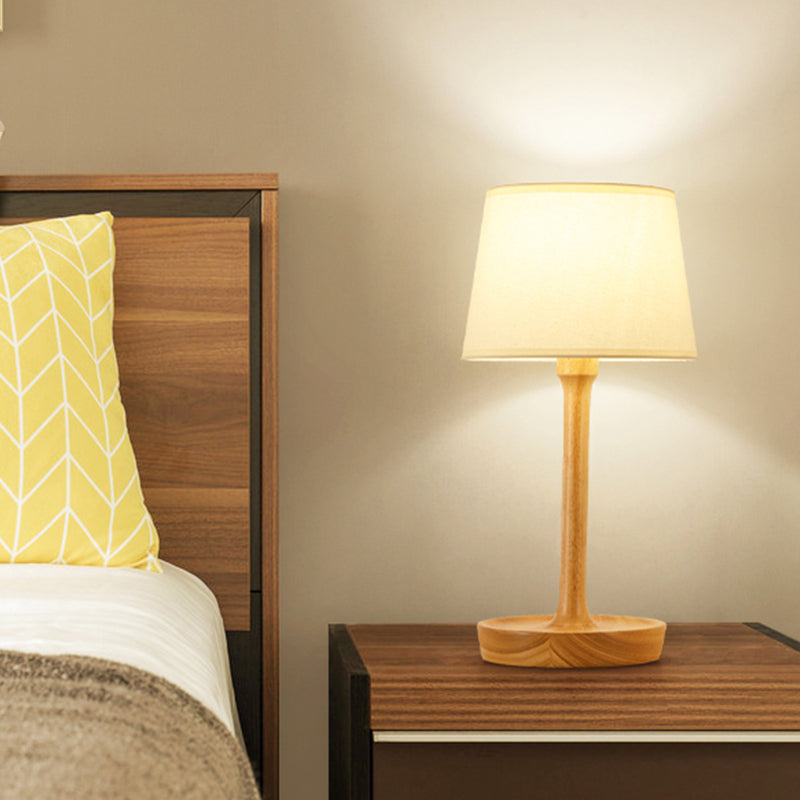 Simplicity Shaded Table Lamp: Fabric Shade 1-Light Night Light For Bedroom With Wooden Base