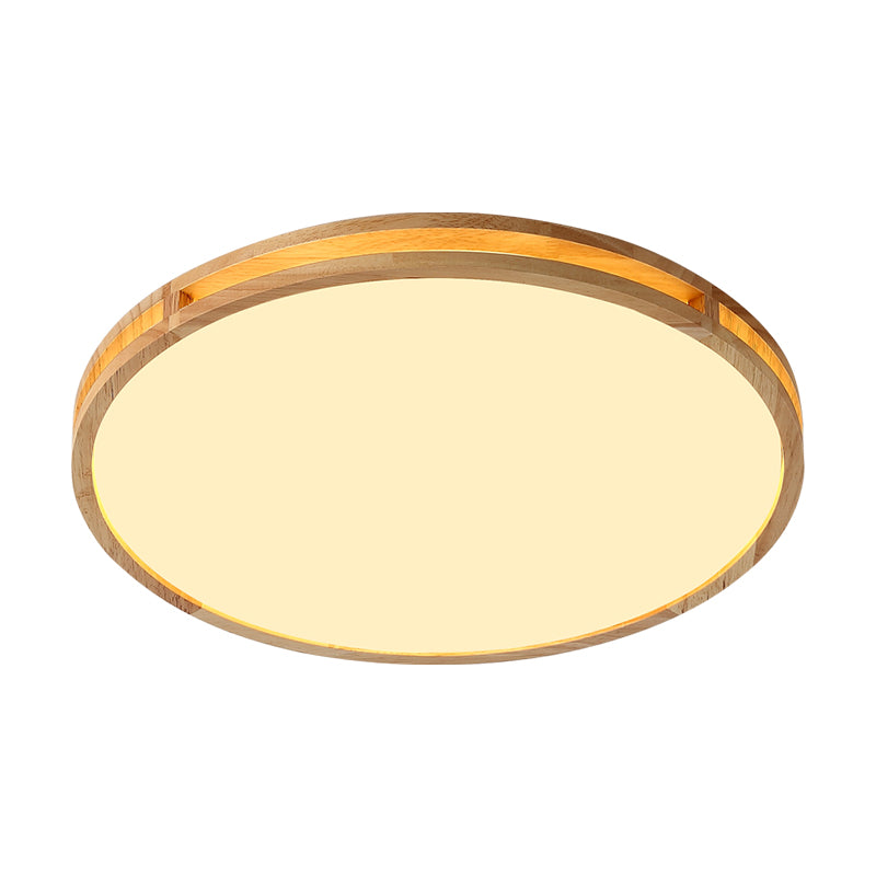 Nordic LED Beige Flush Mount Ceiling Light with Wooden Disc and Acrylic Diffuser