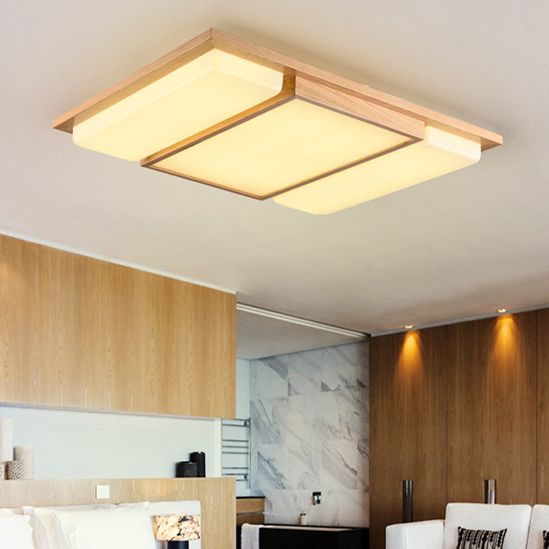 Minimalist Ash Wood LED Flush Mount Ceiling Lamp for Living Room