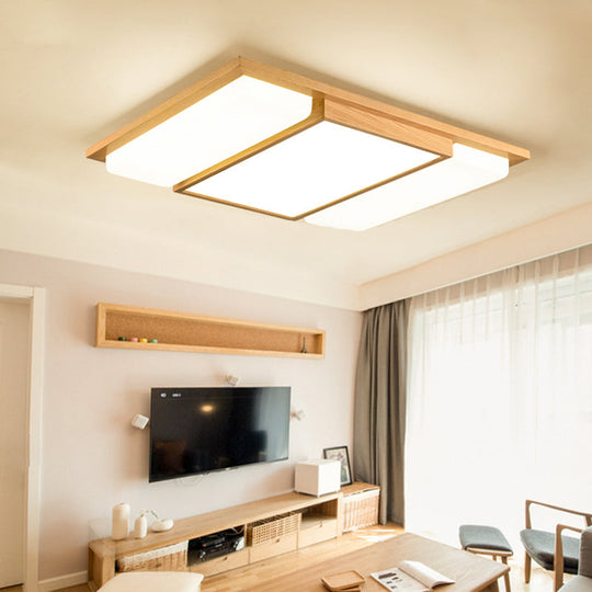 Minimalist Ash Wood LED Flush Mount Ceiling Lamp for Living Room