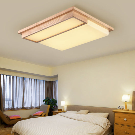 Minimalist Ash Wood LED Flush Mount Ceiling Lamp for Living Room