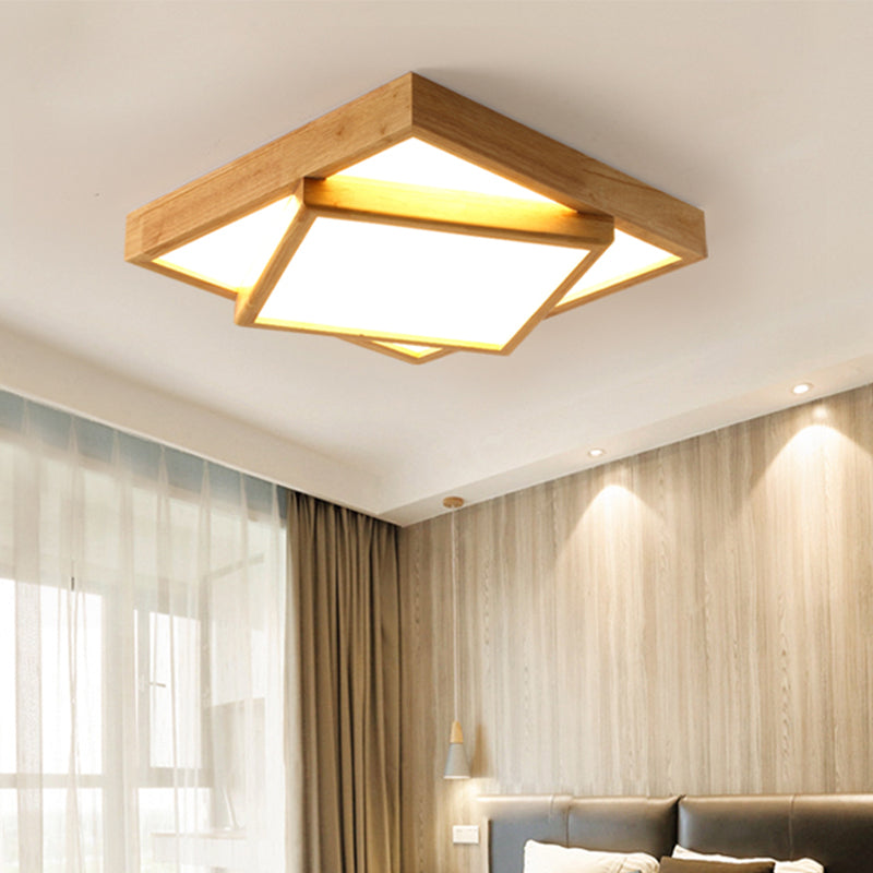 Nordic LED Acrylic Ceiling Mounted Lamp for Bedroom - Wood 2-Tiered Flush Light Fixture